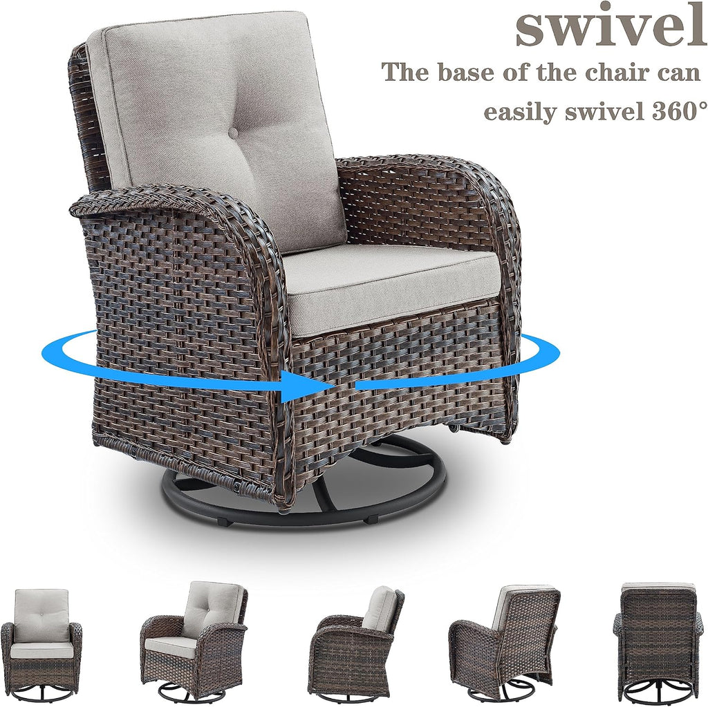 Patio Furniture Swivel Glider PE Wicker Chairs, Outdoor Swivel Rocker Seating with Cushions for Porch Deck Balcony