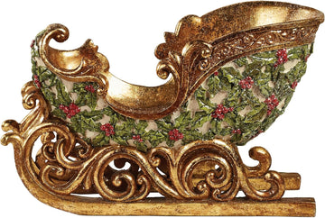 Winterberry Sleigh Tabletop Accent Red Christmas Table Sculpture | Holiday Decorations for Your Santa Claus Themed