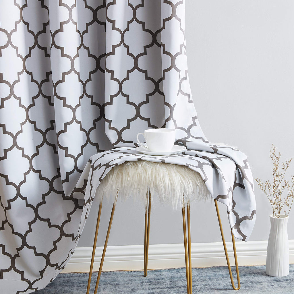 Lattice Print Decorative Blackout Thermal Insulated Privacy Room Darkening Grommet Long Window Drapes Curtain Panels