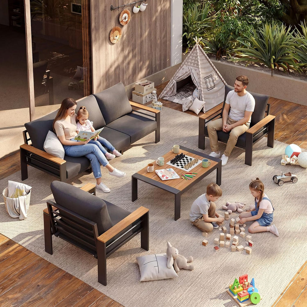 Patio Furniture Set, Aluminum Outdoor Furniture with Oversized Seats | All Weather Outdoor Sectional with Washable 5"