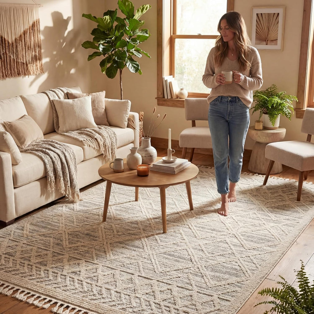 Ansley Light Grey Trellis Power Loomed Area Rug, Oval