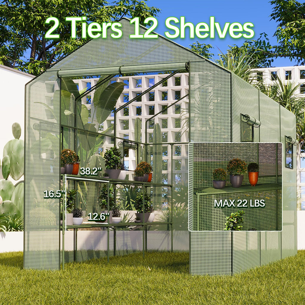 9.75 Ft Walk-in Greenhouse, 18 Shelves, Waterproof Cover