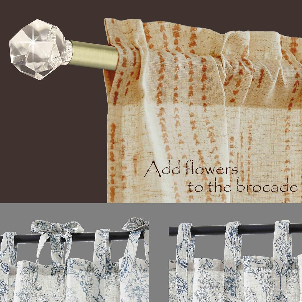 3/8" Sash Curtain Rods with Clear Crystal Ball Finials, for French Door & Sidelights, Brass