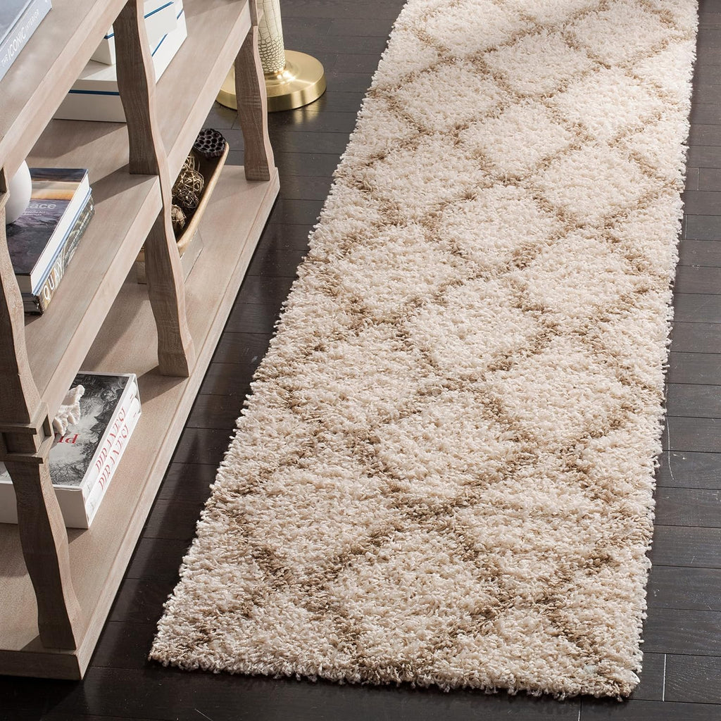 Dallas Shag Collection Area Rug - 6' Square, Seafoam & Ivory, Trellis Design, Non-Shedding & Easy Care, 1.5-inch