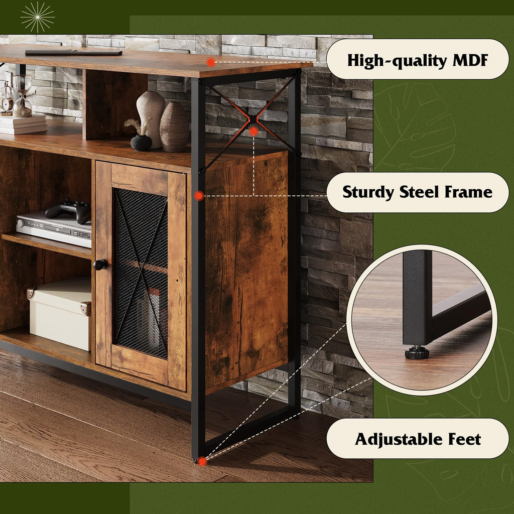 TV Stand for 43 Inch TV, Small Entertainment Center with Storage Cabinet & Adjustable Shelves, Farmhouse Industrial