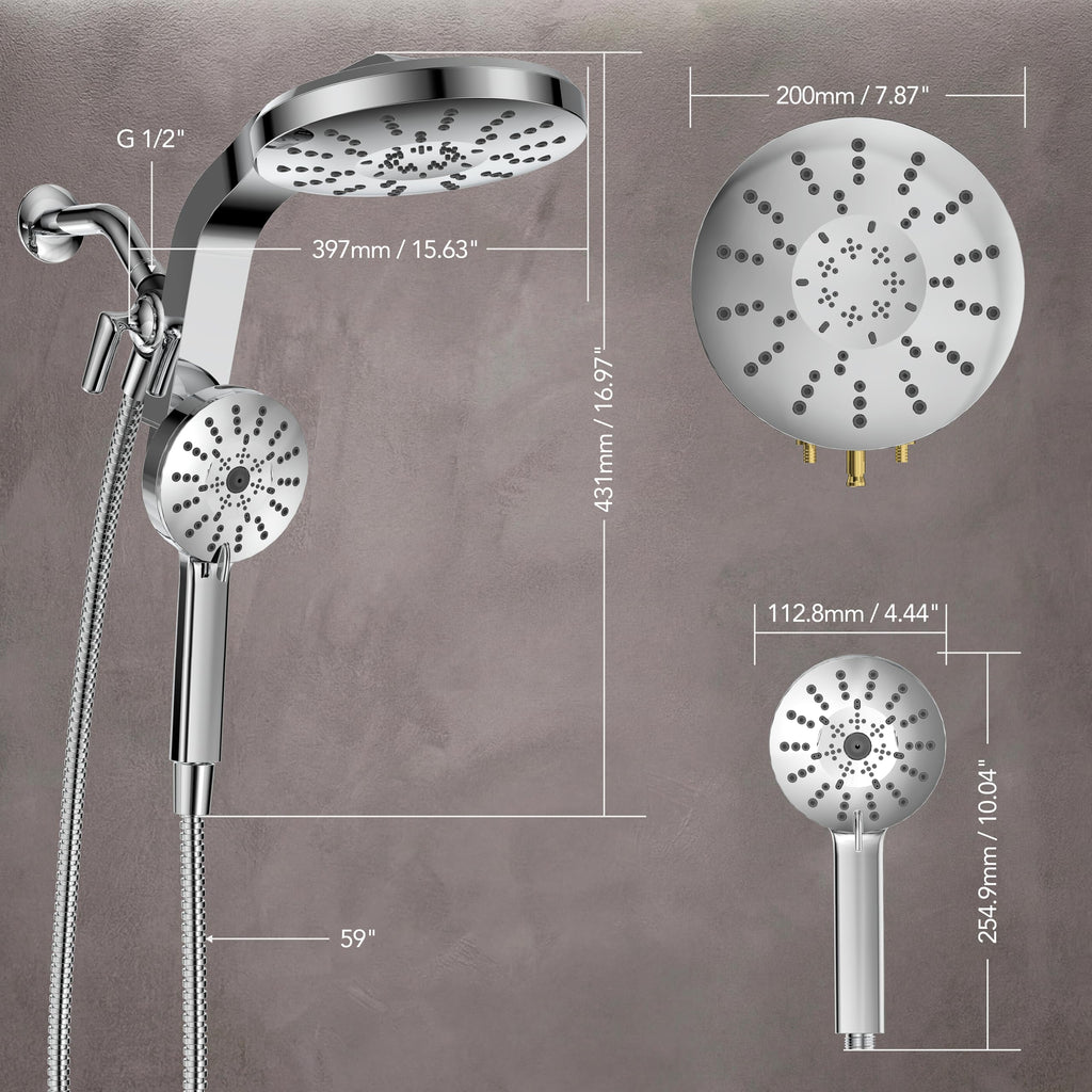 Rain Shower head with Handheld Combo, High Pressure Magnetic Showerhead Set