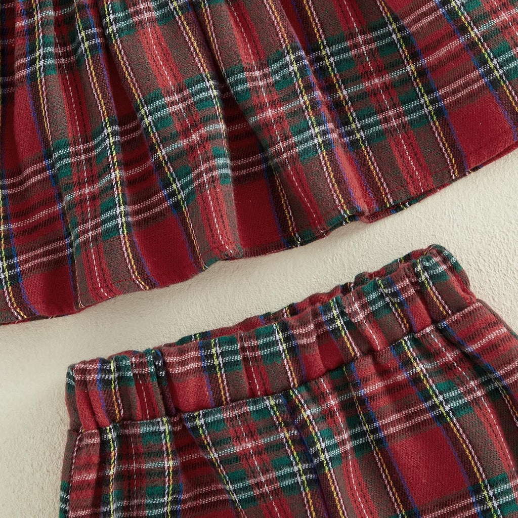 Baby Girl Peter Pan Collar Outfit Gingham Top Pants Set Fall Winter Clothes