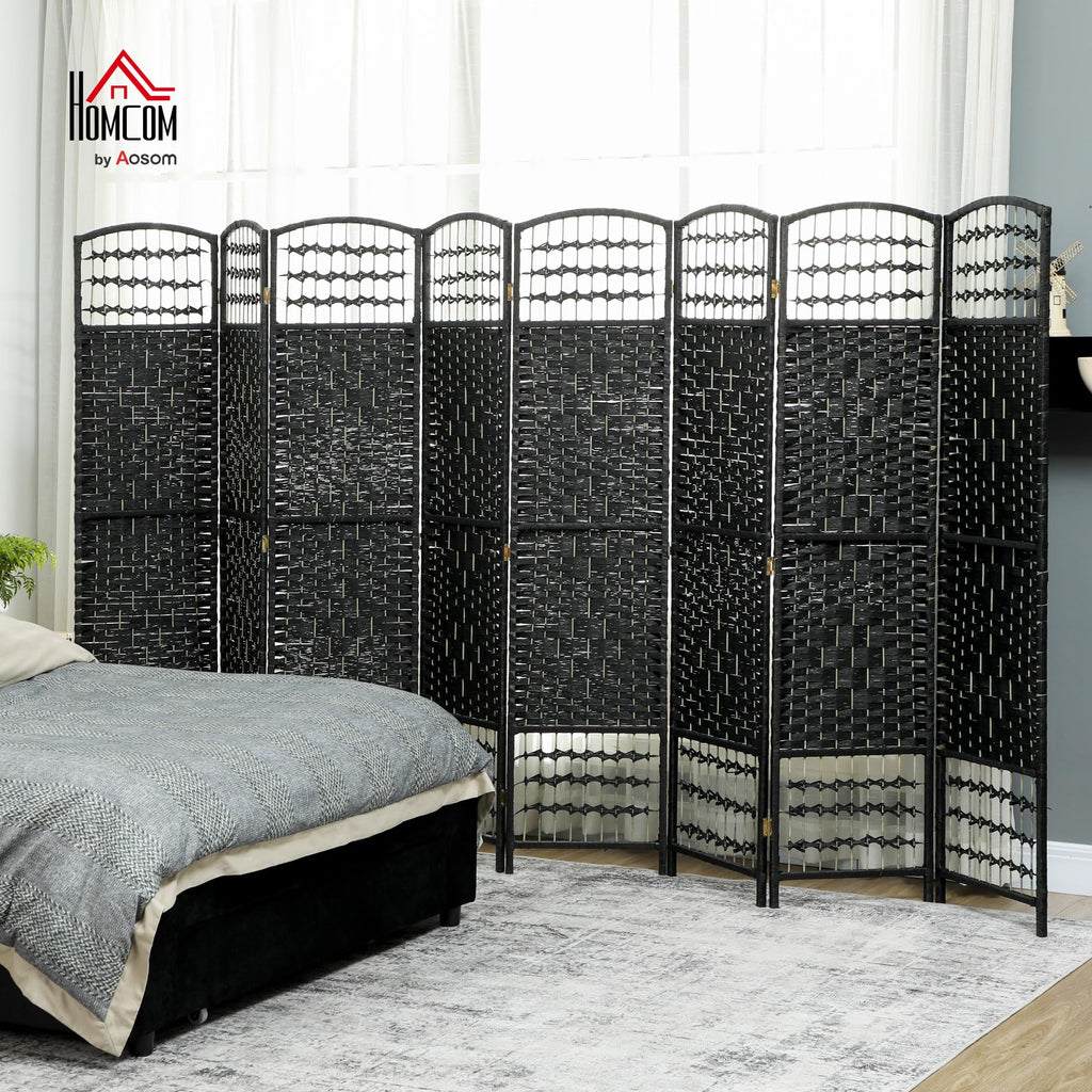8 Panel Room Divider, Folding Privacy Screen, 5.6', Black