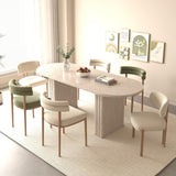 78.74" Extendable Dining Table for 4-8 People,Oval Travertine Inspired Kitchen Table with Wooden Strip Base for