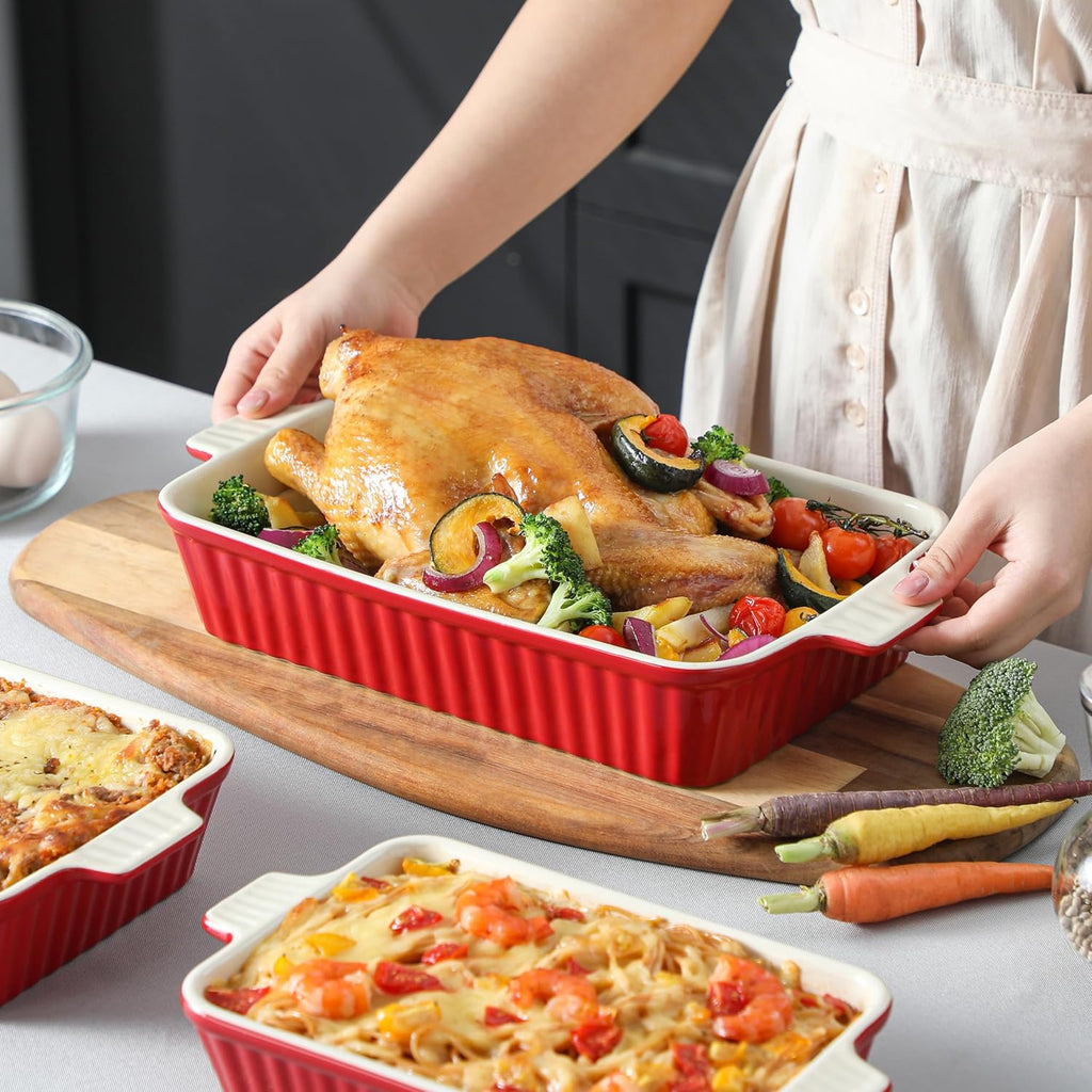 Bakeware Set of 4, Porcelain Pans Set for Oven, Casserole Dish, Ceramic Rectangular Dish Lasagna Pans for Cooking