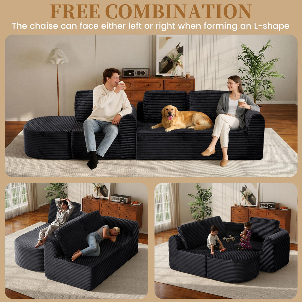 108" Boneless Couch with L-Shape Chaise, Boneless Sectional Couch, Deep Seat Cloud Modular Sectional Sofa, Comfy