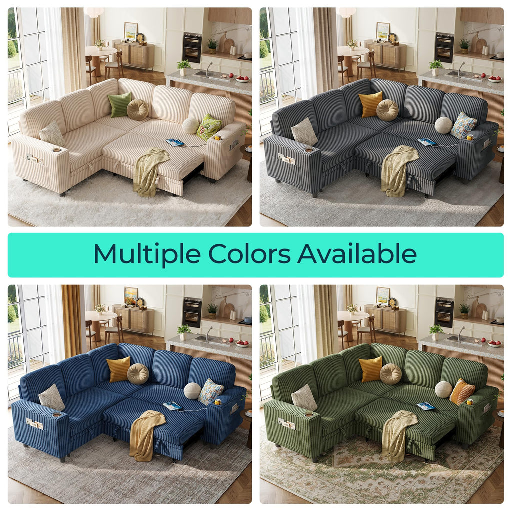 Pull Out Sofa Bed Sectional Sleeper Sofa with Storage, Plush Corduroy Pullout Modular Sectional Couches, L Shaped