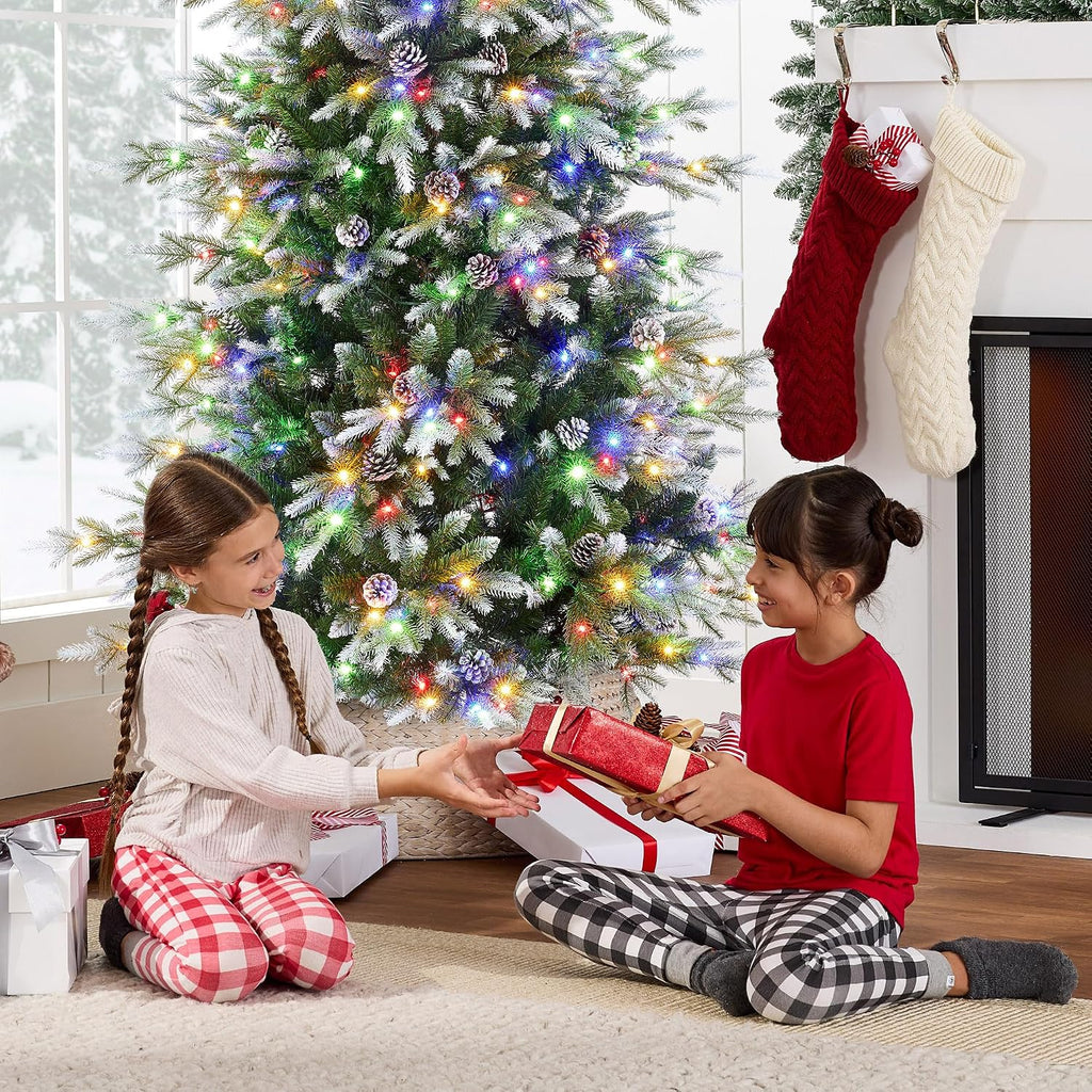 Pre-Lit Artificial Frosted Slim Aspen Christmas Tree, Partially Flocked Holiday Décor w/ 2-in-1 White &