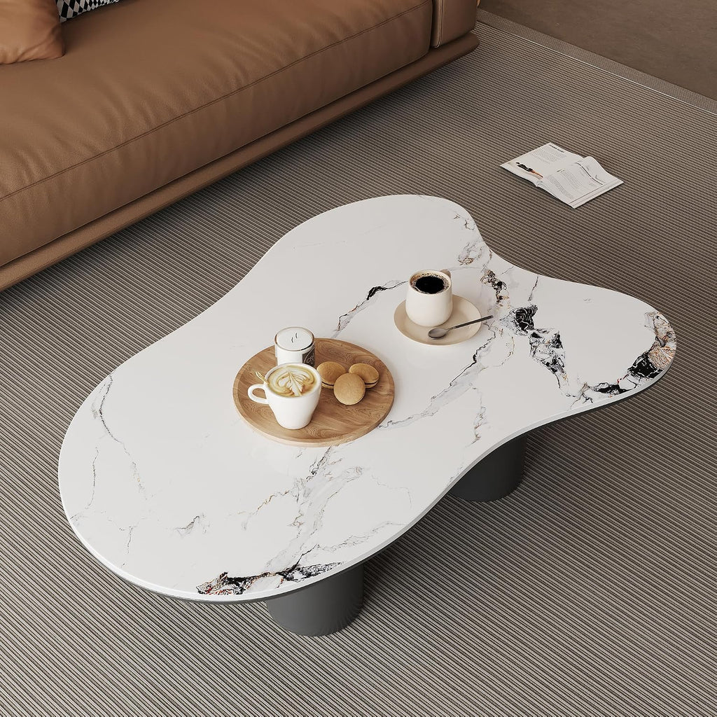 Modern Coffee Table for Living Room, 48.42" Cloud Coffee Table with White Sintered Stone Top, Large Living Room Table