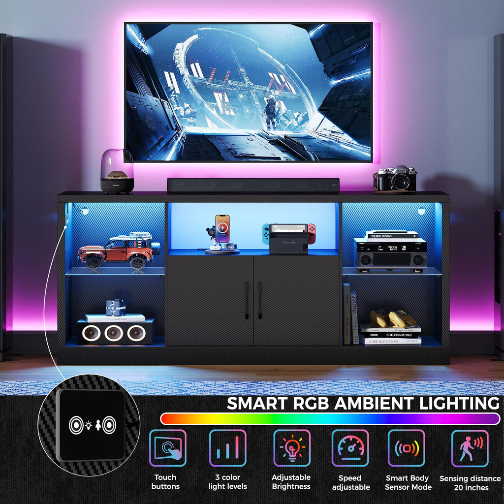 59" TV Stand for TVs up to 65", LED Entertainment Center, Black