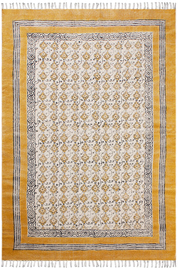 Area Rug 5x7 Kilim Rug Yellow & Beige Cotton Dhurrie Oriental Thick 0.19 inches Stone Easy Washable Rug Hand Wash