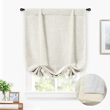 Double Layer Linen Blackout Tie Up Curtains Thermal Insulated Fully Lined Balloon Roman Shade Bathroom Window