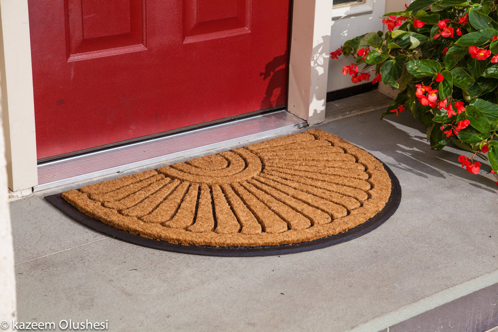 Sunburst Half Round Coco Coir Doormat, 18" x 30" - Natural Fiber Semi-Circle Welcome Mat with Non-Slip Rubber Backing
