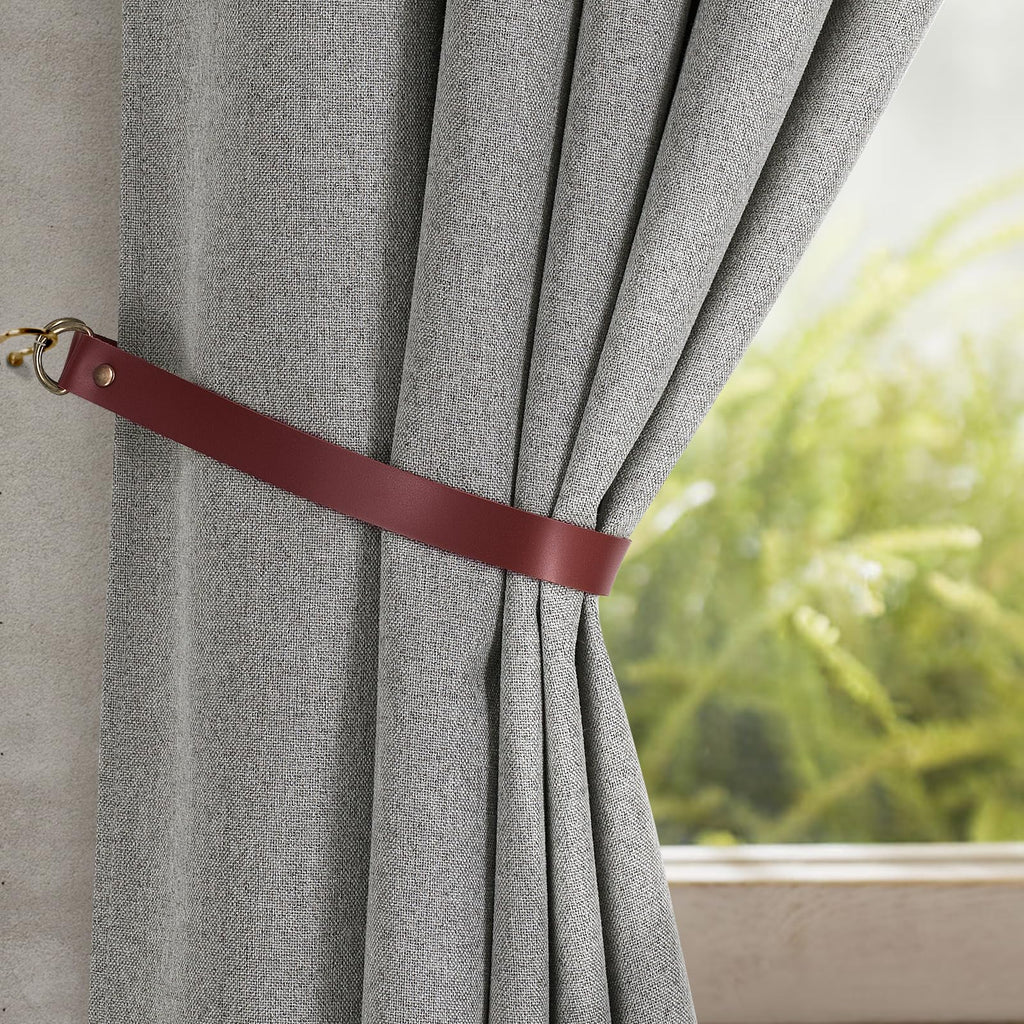 Faux Leather Curtain Tiebacks with Hooks, 4 Pack, Claert