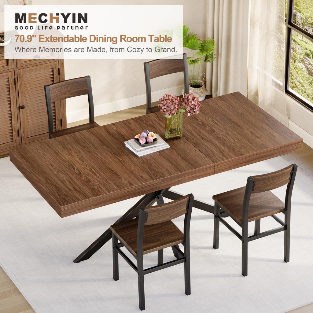 Dining Room Table for 4 6 8, 55"-70" Kitchen Table Leaf, Walnut