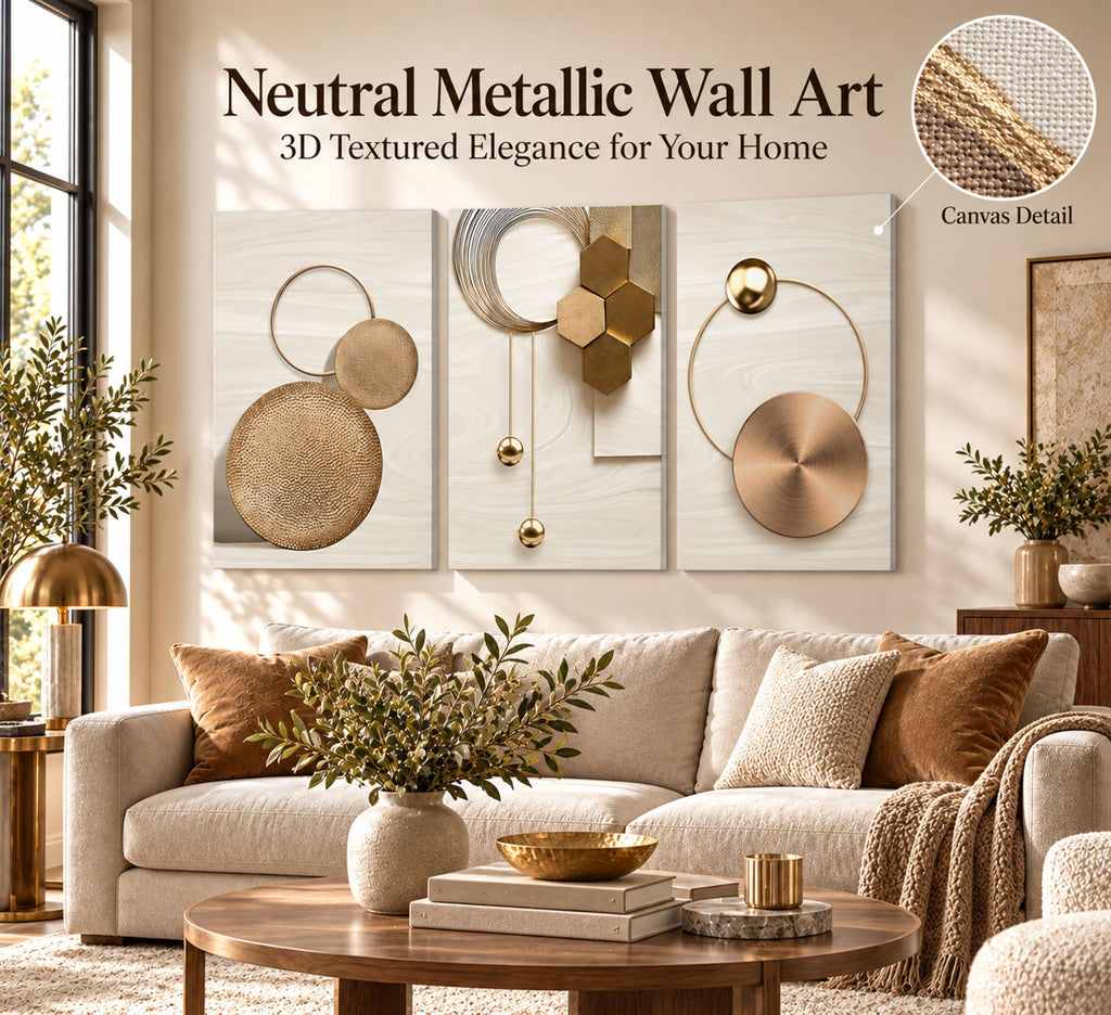 3 Pcs Abstract Gold Geometric Boho Canvas Wall Art 12x16in