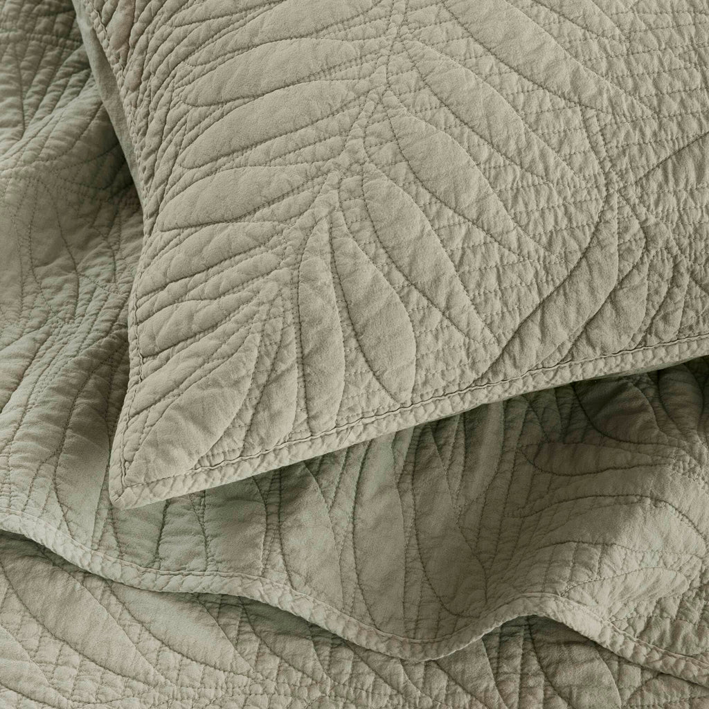 100% Cotton Quilt Set, Stone Washed Bedspread with Embroidered Leaf, Soft Percale Coverlet, Modern