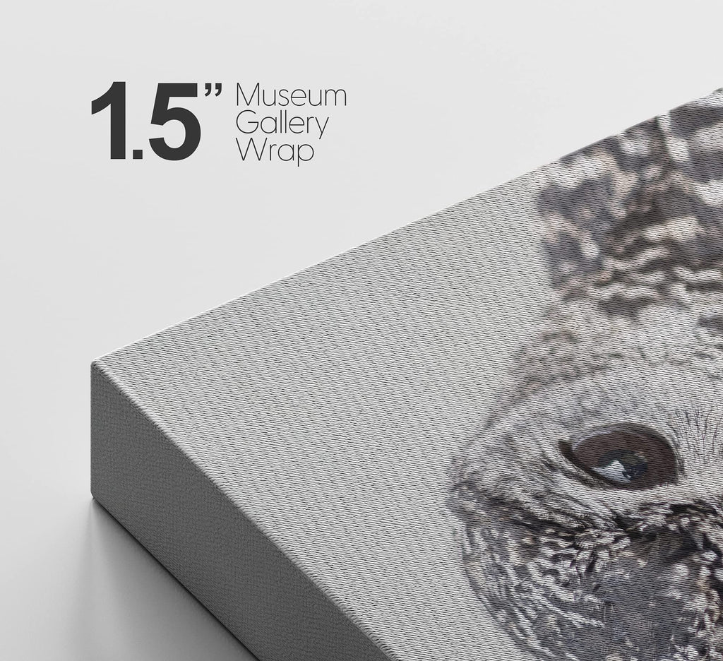 Canvas Print Wall Art Gray Owl with Bokeh Camera Effect Animals Wildlife Photography Realism Rustic Portrait