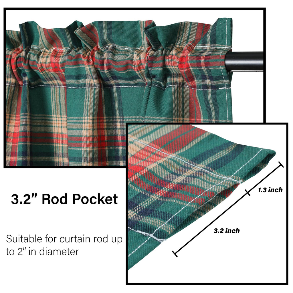 2 Pcs Scottish Plaid Tier Curtains Rod Pocket Small Window Curtain Green Vintage Geometric Design Kitchen Bathroom