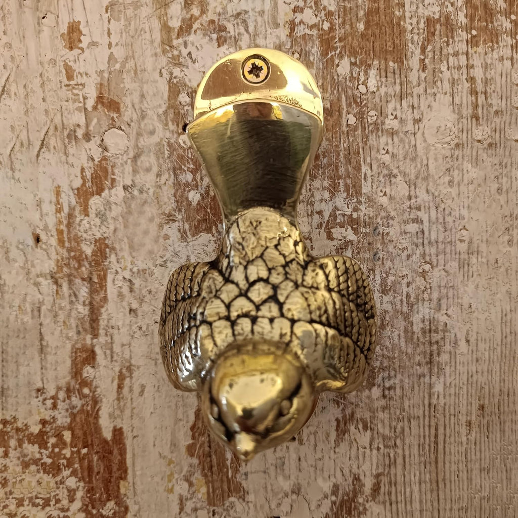 Brass Sparrow Bird Door Knocker, Unlaquared Finish (Antique Brass)