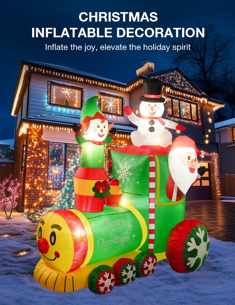 6FT Train Inflatable Christmas Decorations Outdoor with LED Lights, Inflatable Santa Claus Train with Elf and