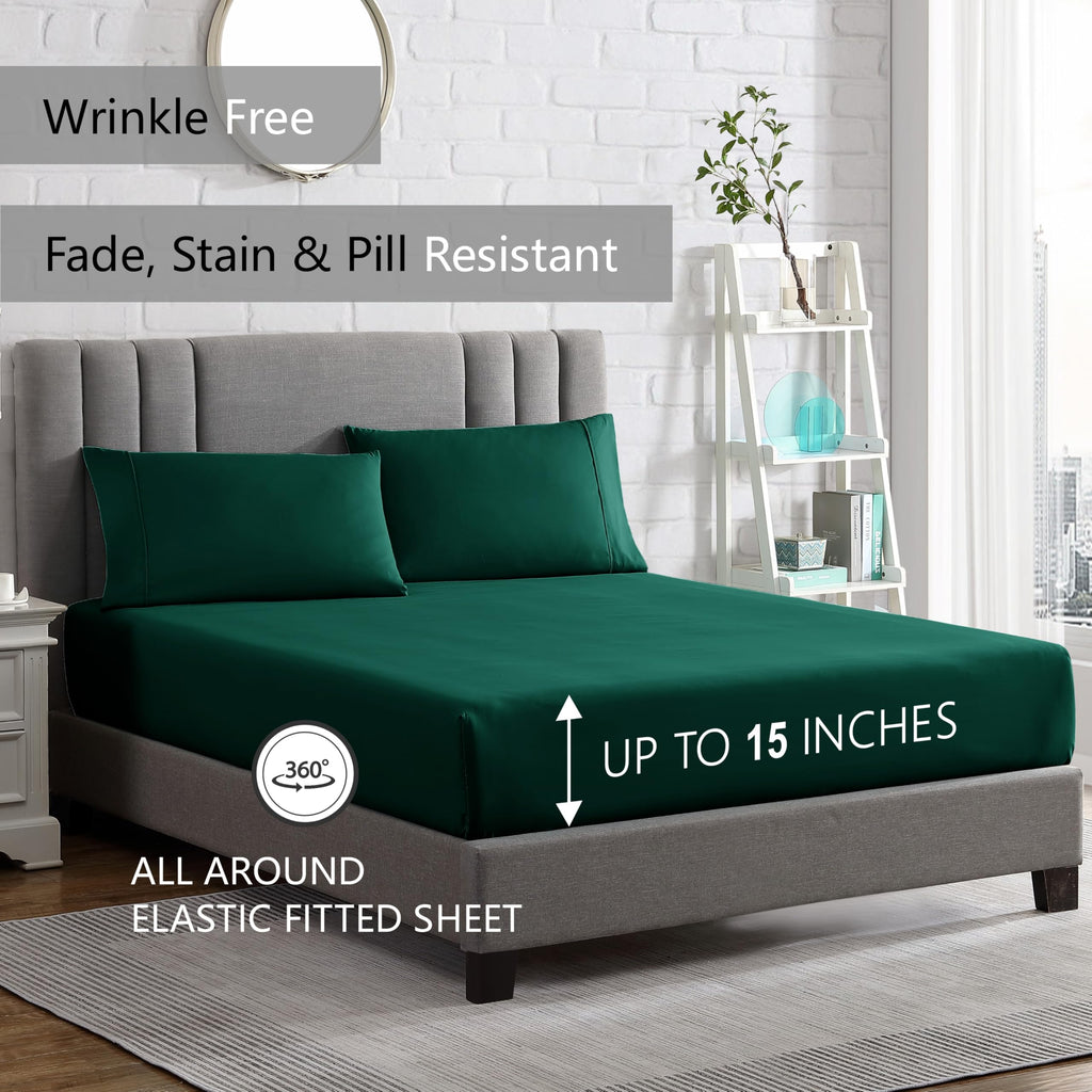 Twin Sheet Set - Ultra-Soft Microfiber 15-Inch Deep Pocket - Wrinkle Free and Fade Resistant (Emerald Green)