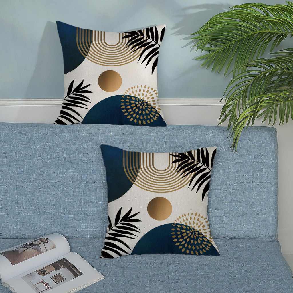 Boho Pillow Covers 20x20 Set of 2 Navy Blue Black Gold Tropical Leaf Geometric Throw Pillow Covers Outdoor Decor Mid