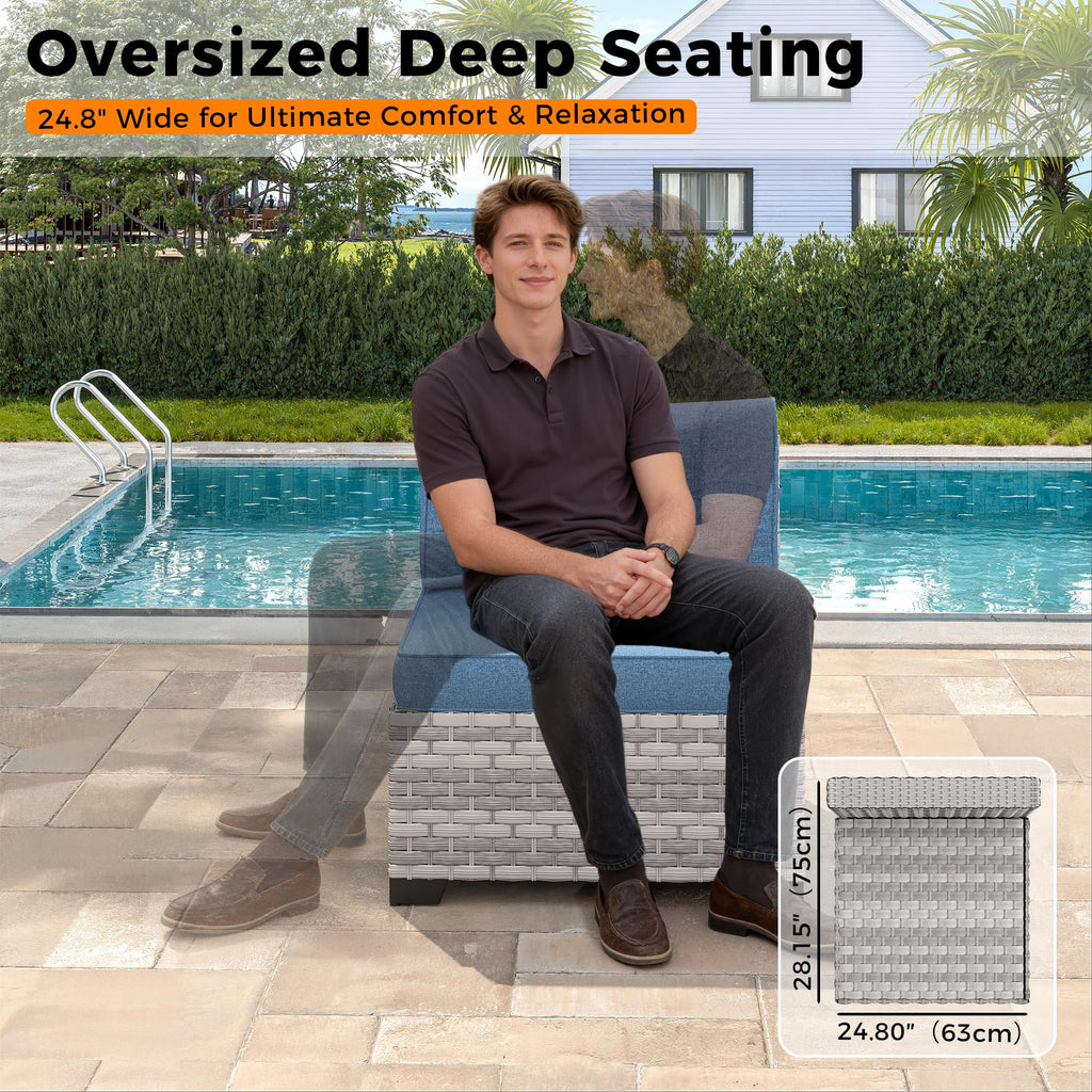 6-Seat Modern Outdoor Wicker Rattan Patio Furniture Set with 55, 000 BTU Fire Pit Table, Thick 4′′ Cushions