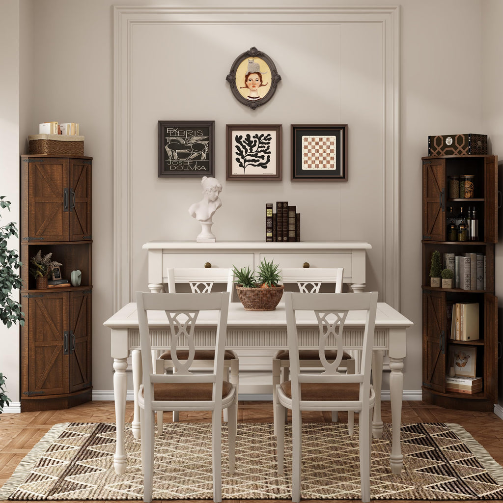64.8" Tall Farmhouse Corner Cabinet with 4 Doors and 5 Storage Shelves, Farmhouse Storage Cabinet with Barn Door
