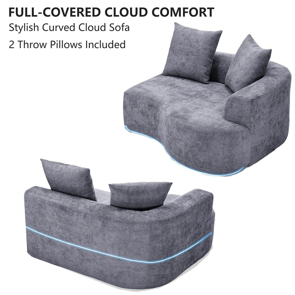L Shaped Curved, Modern Chenille Fabric Loveseat Small Couch