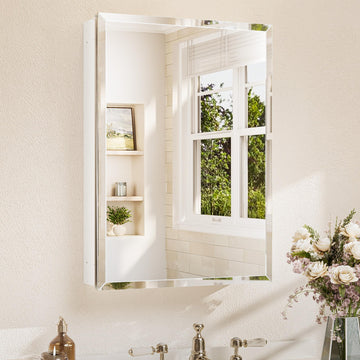 20 x 28 Bathroom Mirror Cabinet with Tempered Beveled Mirror White Medicine Cabinet Aluminum Cabinet DTC Hinges