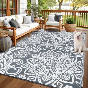 Waterproof Outdoor Rug - Reversible Mandala Outdoor Plastic Straw Rug, Durable Foldable Patio Rug for RV