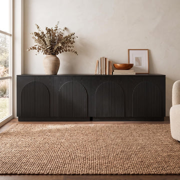 110" Fluted Wood Sideboard Buffet Cabinet with Storage, Black
