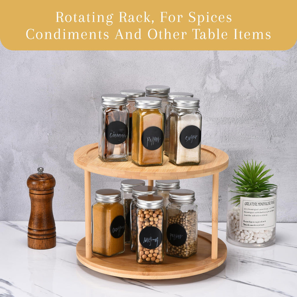 Bamboo Turntable Lazy Susan Rotating Spice Rack (10" Inches) - 2 Tier Spice Rack Organizer Cabinets, Pantry Storage