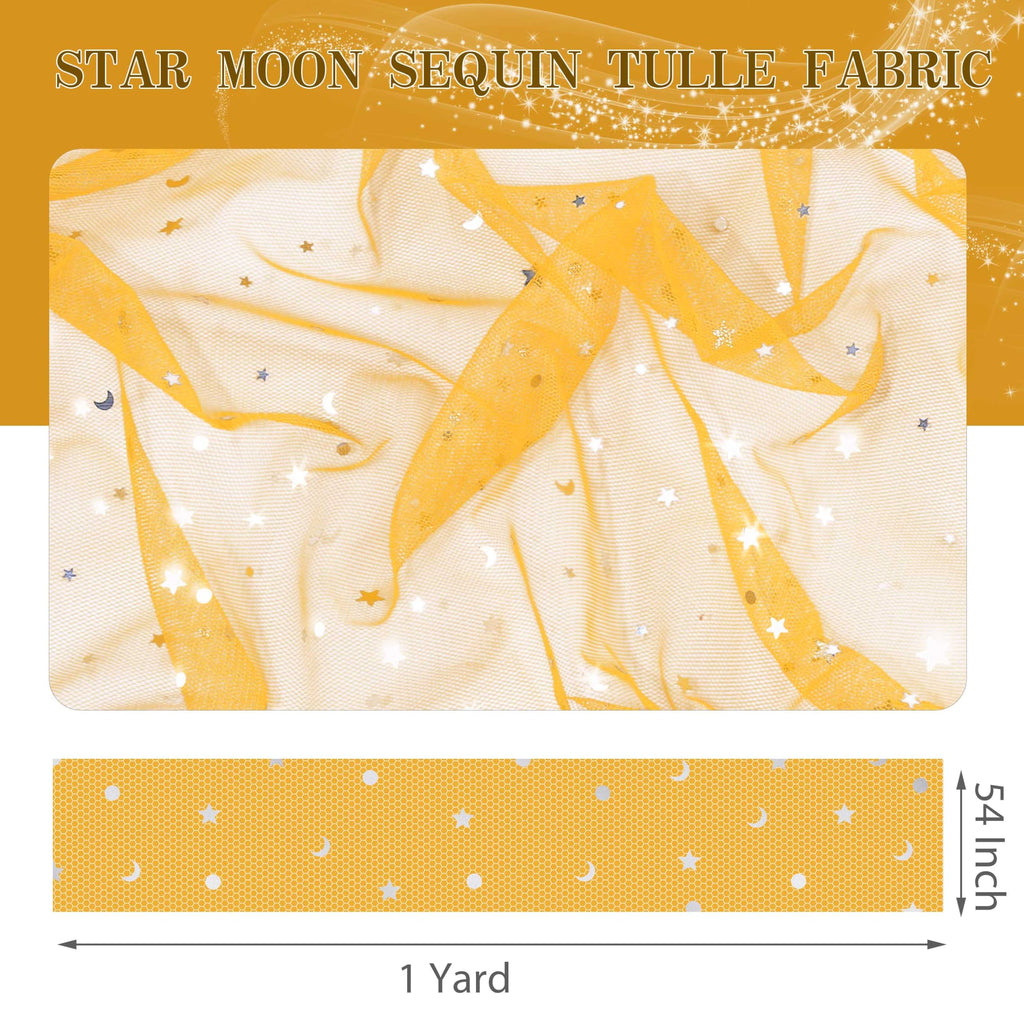 1 Yard Glitter Tulle, Star Moon Sequin, 54" Wide Gold
