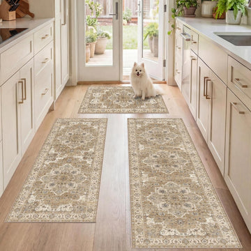 3 Piece Kitchen Rugs Sets with Runner, Washable Non Slip Soft Boho Kitchen Mats, Low Pile Stain Resistant Carpet