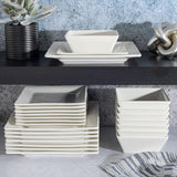 Zen Buffet Hard Square Porcelain Chip and Scratch Resistant Dinnerware Set, White, Service for 8 (24pcs)