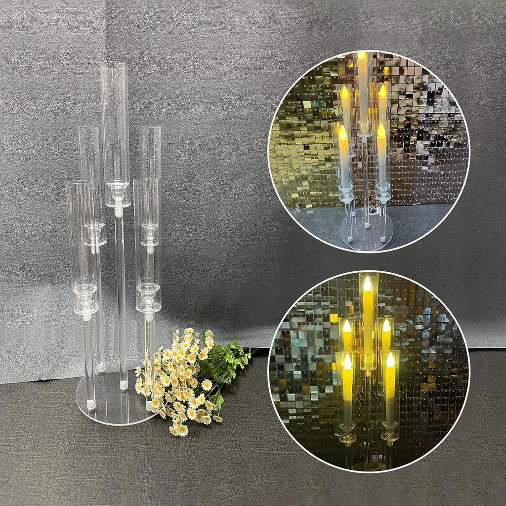 2 Set 5 Arms 34.6'' Acrylic Candelabra Centerpieces,Clear 5 Arms Candlesticks Holder with Acrylic Shade for