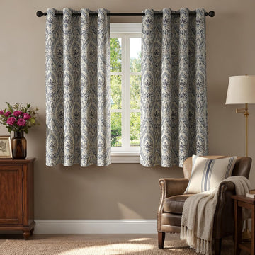 Blue Damask Curtains 63 Inch Room Darkening Grommet 2 Panels