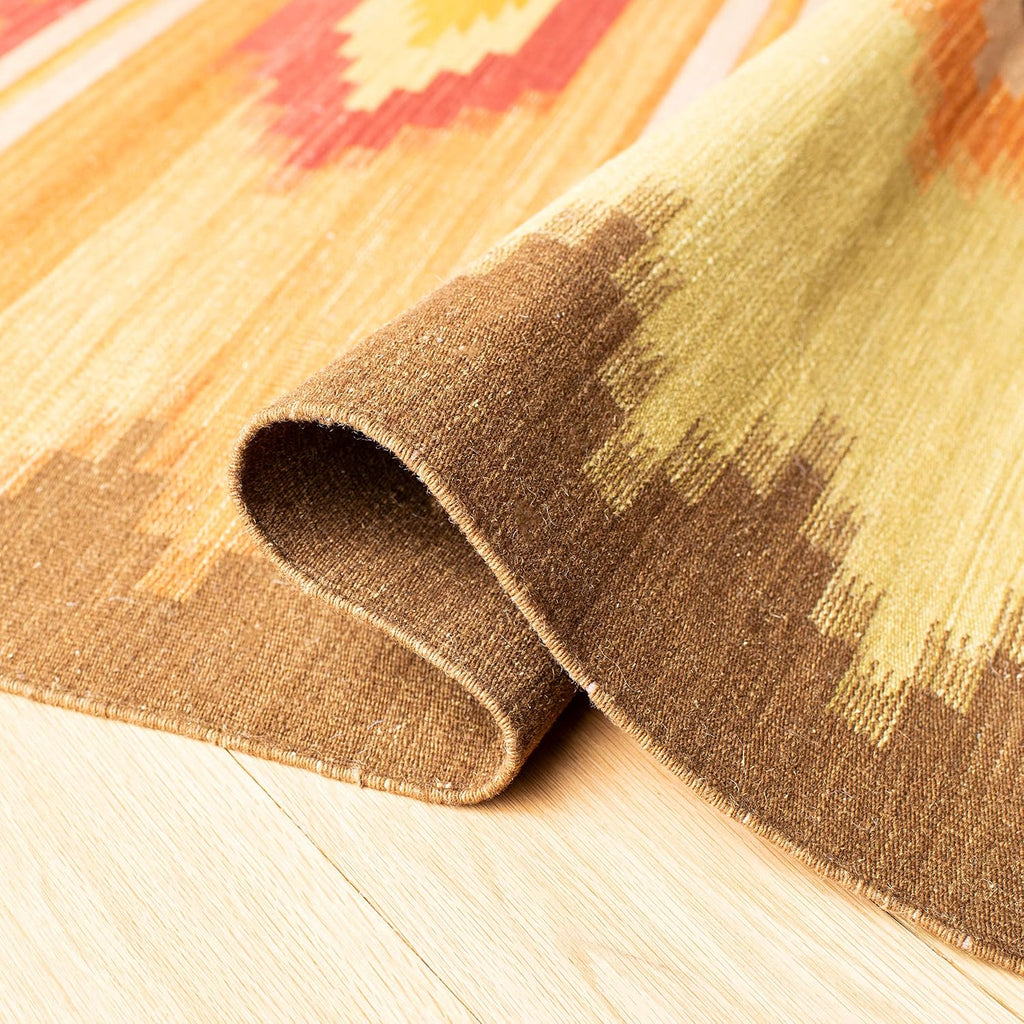 Kilim Collection Accent Rug, Brown & Multi, Handmade Southwestern Tribal Wool, Ideal for High Traffic Areas