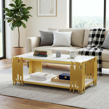 Luxury Gold Coffee Table with Sintered Stone Tabletop & Gold Base