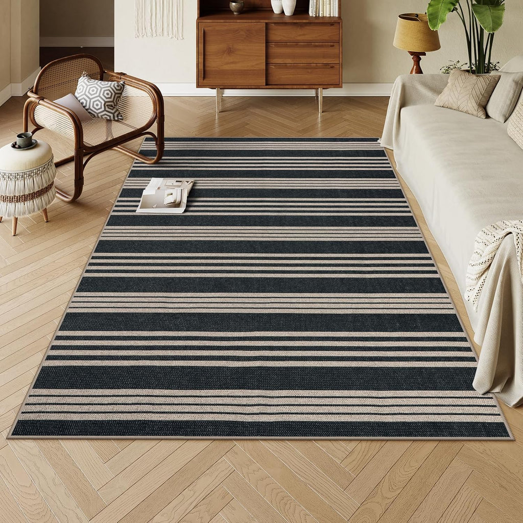 Elance Striped Easy Jute Outdoor Patio Rug, Washable 5x7 Area Rugs for Living Room Office Indoor Out