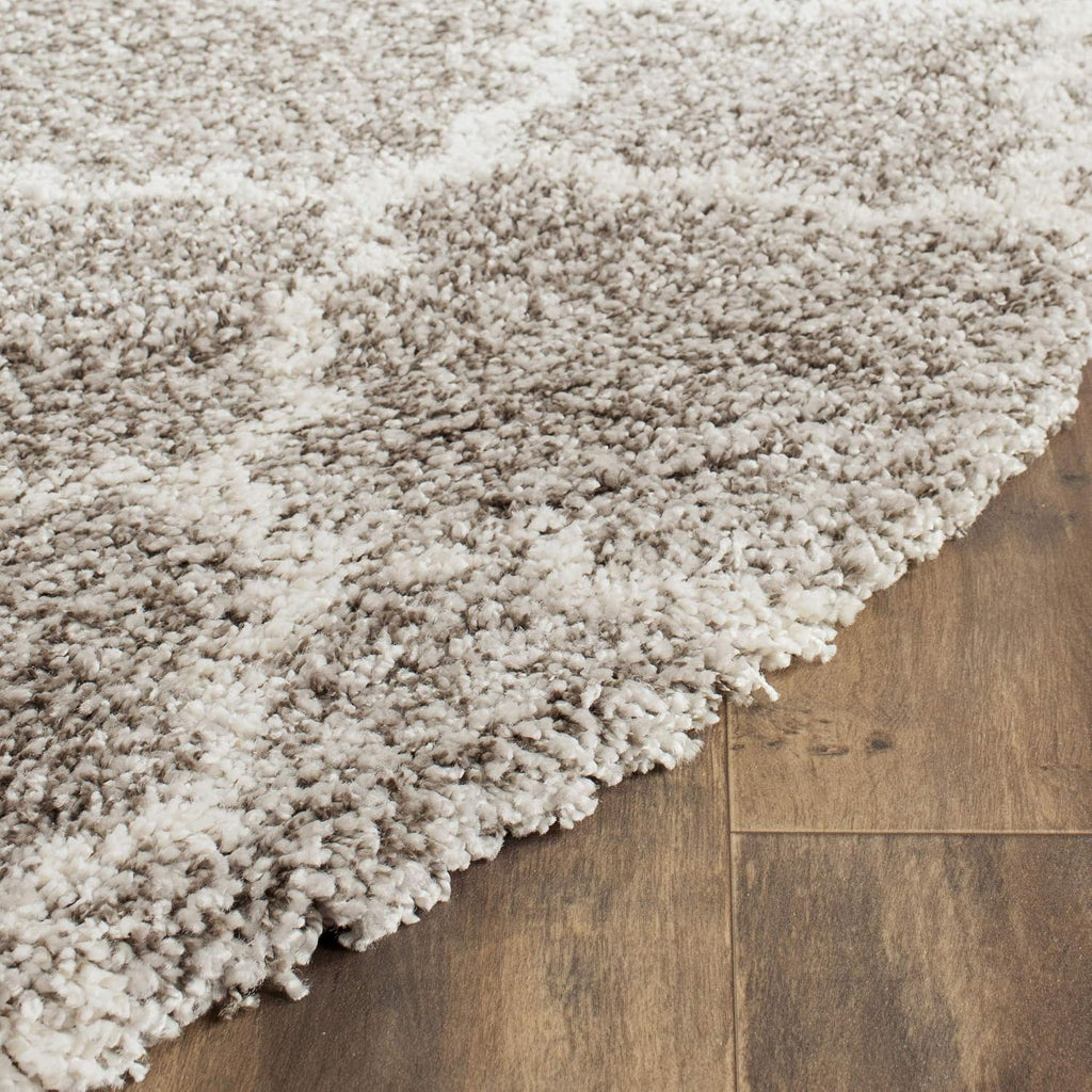 Hudson Shag Collection Area Rug - 5' Round, Grey & Ivory, Moroccan Trellis Design, Non-Shedding & Easy Care, 2-inch