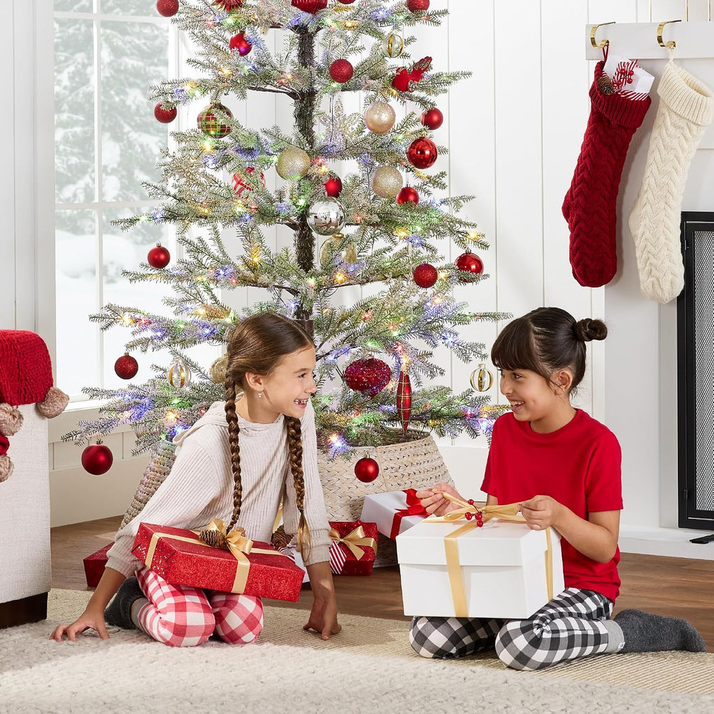 Pre-Lit Sparse Christmas Tree Artificial Flocked Pine Holiday Décor Aspen Noble Fir White & Multicolor LED