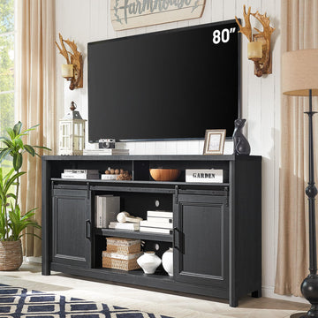 Farmhouse TV Stand, Large Black Entertainment Center with Storage, TV Console, TV Stand with Sliding Barn Door